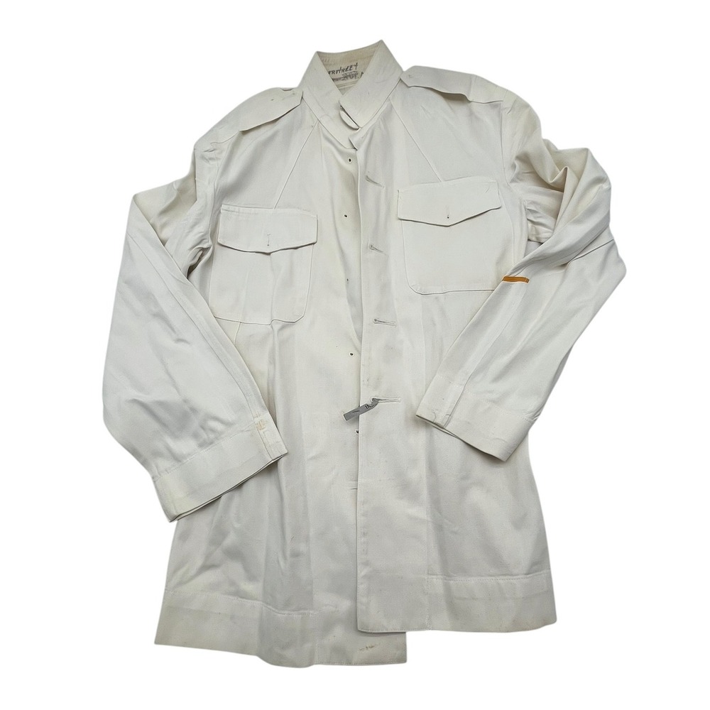 Vintage Military Style Service Jacket Off-White Cotton Twill Epaulets Men's